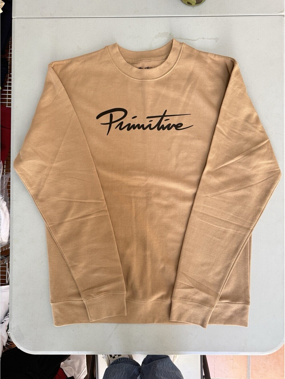 Primitive Nuevo Script Beige Crewneck Long Sleeve Sweater Men’s NEW - Large